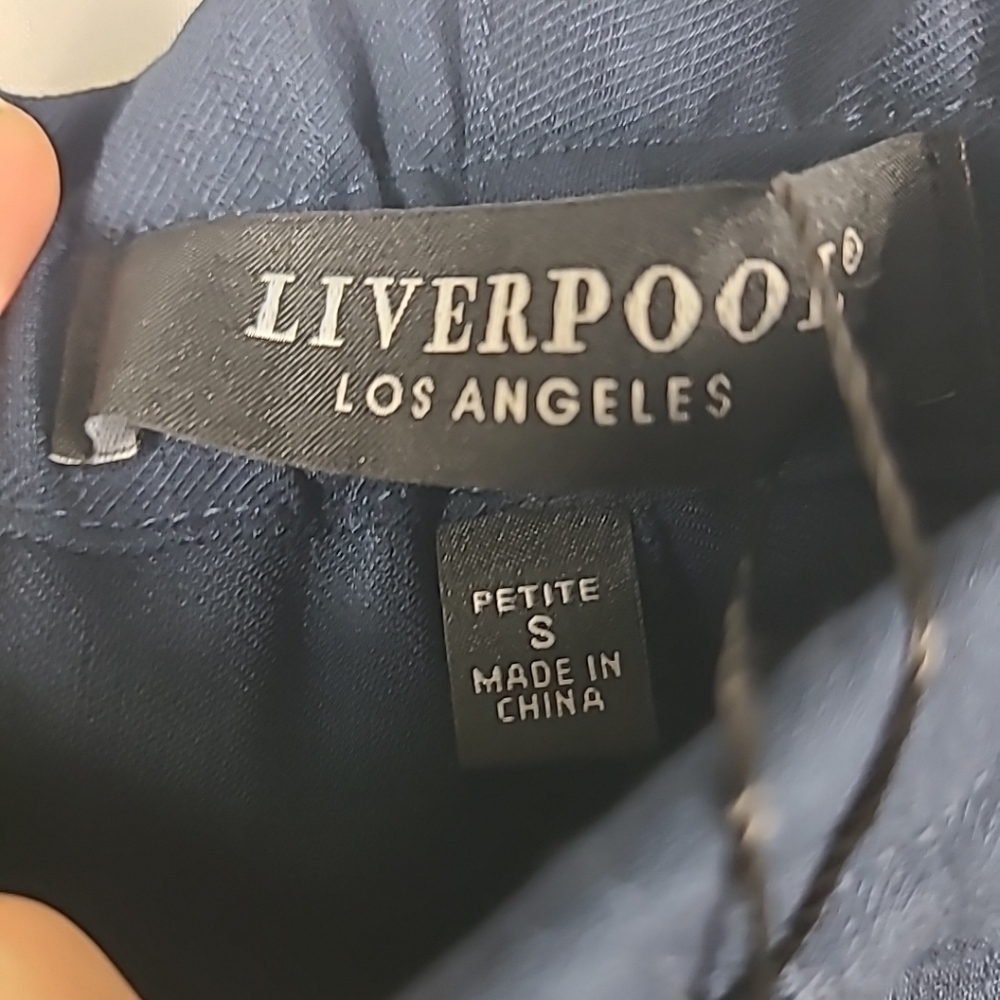 Liverpool Pull On Wide Leg Navy Blue Drawstring Pants Pockets Sz Small Petite - Picture 5 of 7